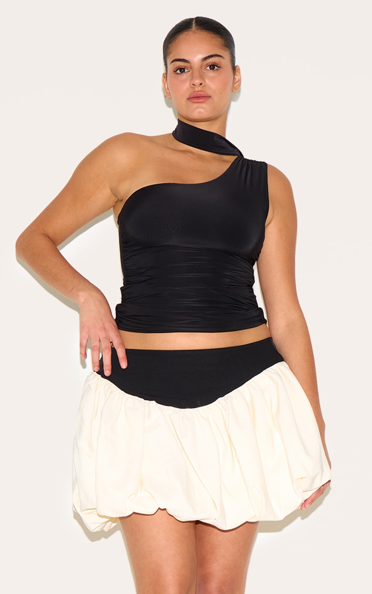 Jupe Mini Bouffante Taille Basse Contrastée Noire (Grande Taille) image 1