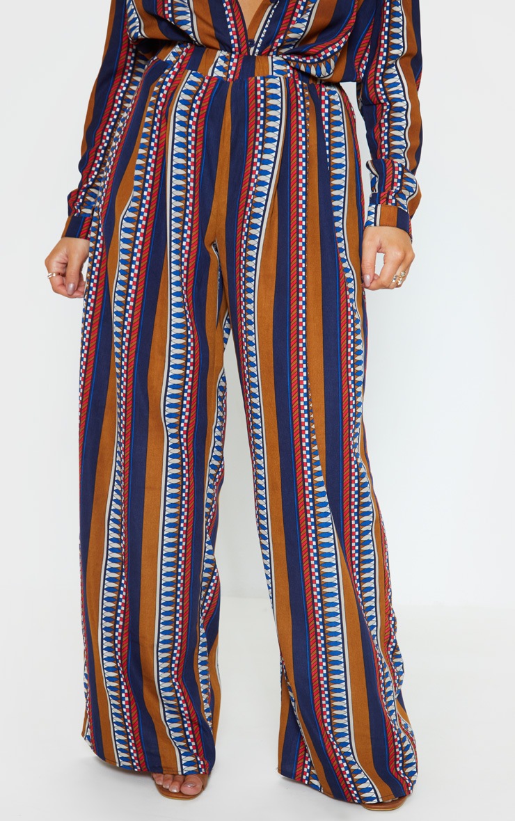 Brown Geo Stripe Wide Leg Beach Pant PrettyLittleThing