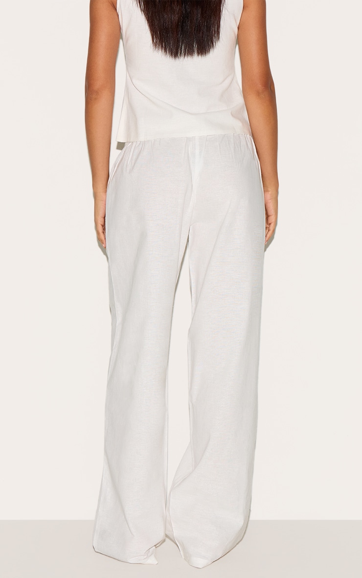 Tall White Linen Drawstring Waist Pants image 3