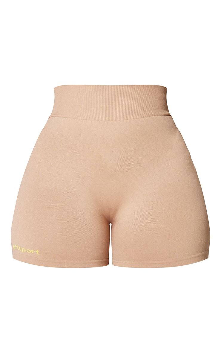 PLT SPORT Plus Light Mocha Seamless Contrast Branding Booty Shorts image 5