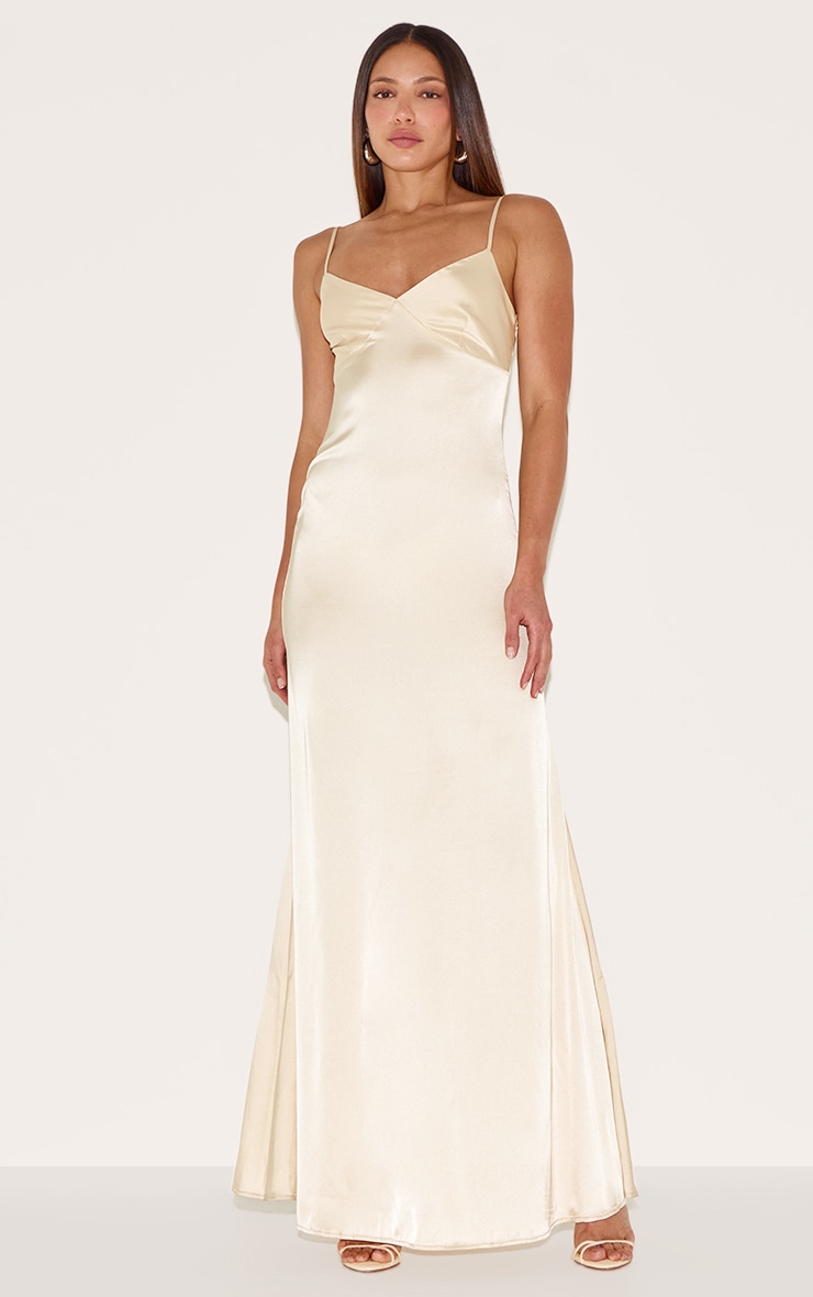 Tall Buttercream Satin Maxi Dress image 3