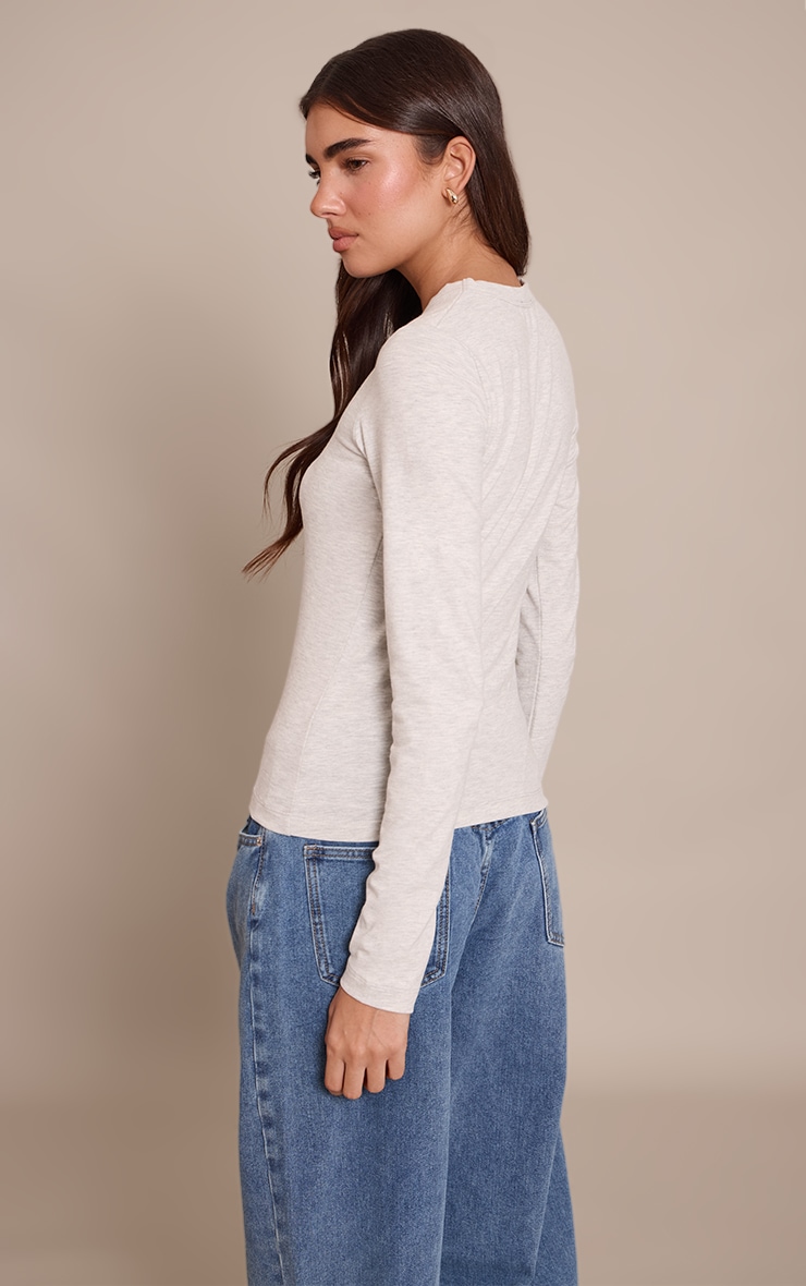 Grey Marl Soft Cotton Crew Neck Longline Long Sleeve Top image 2