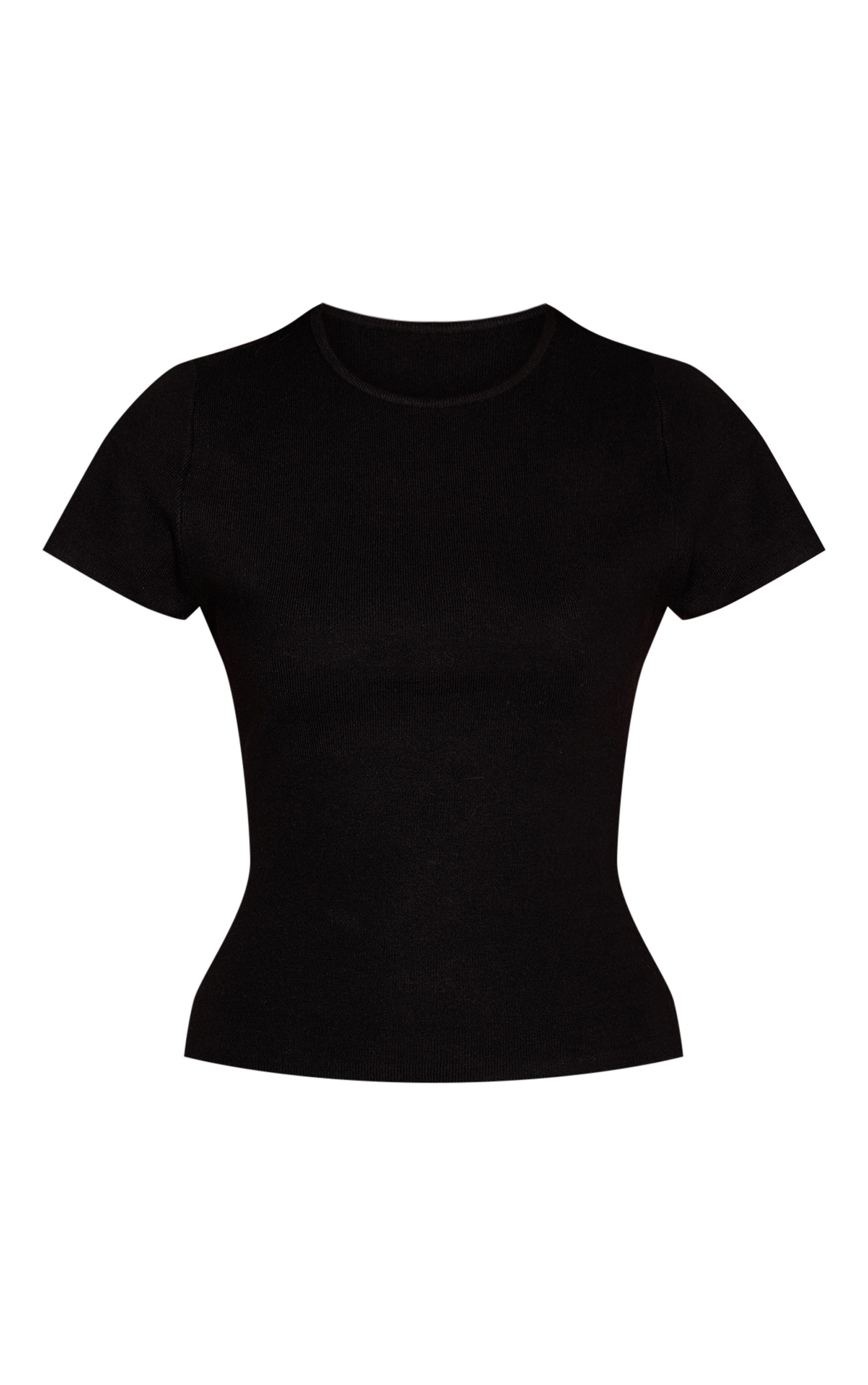 Black Fitted Cinched Waist Knitted T Shirt image 5