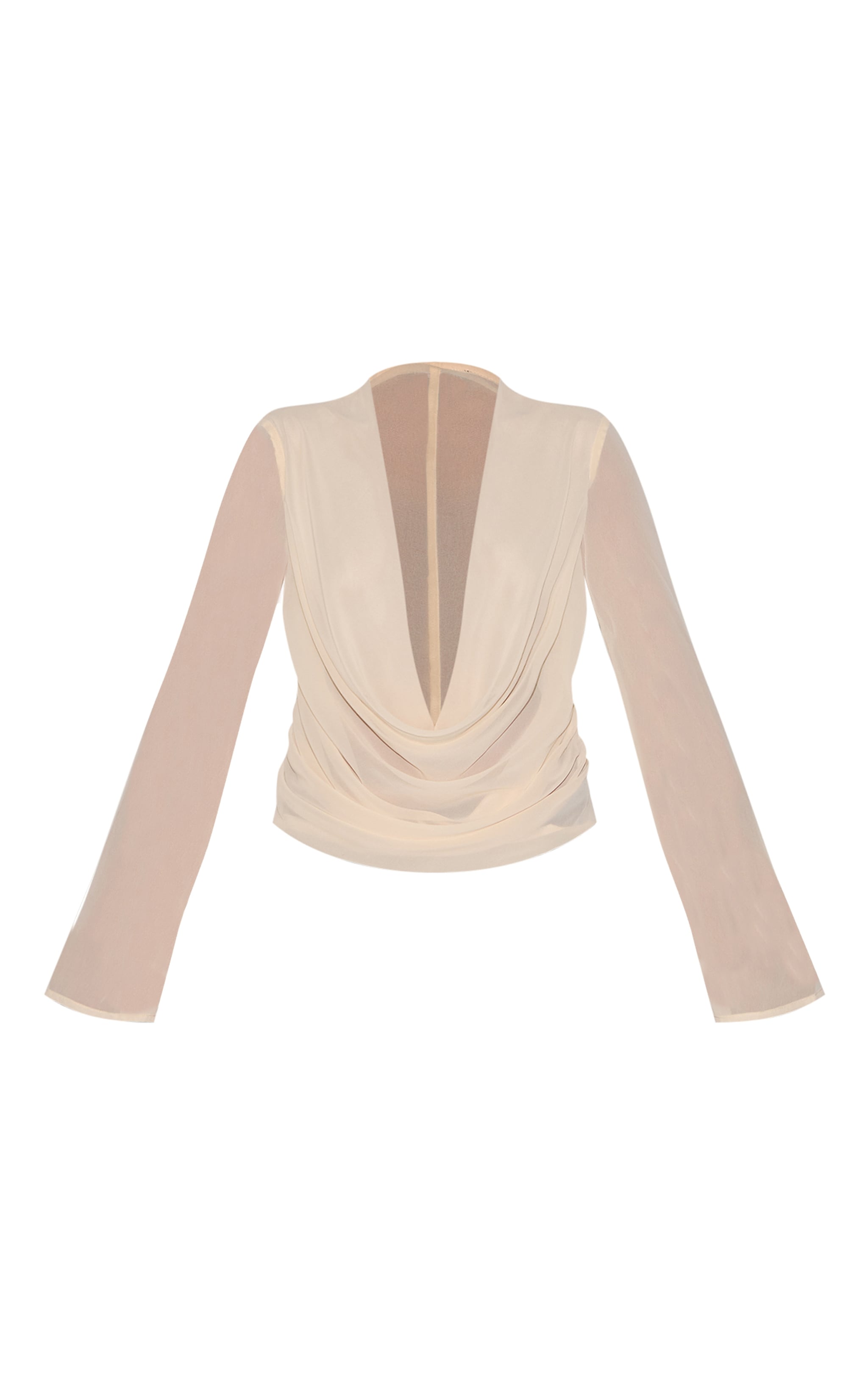 Blouse en mousseline de soie amande transparente à col bénitier et manches longues image 5