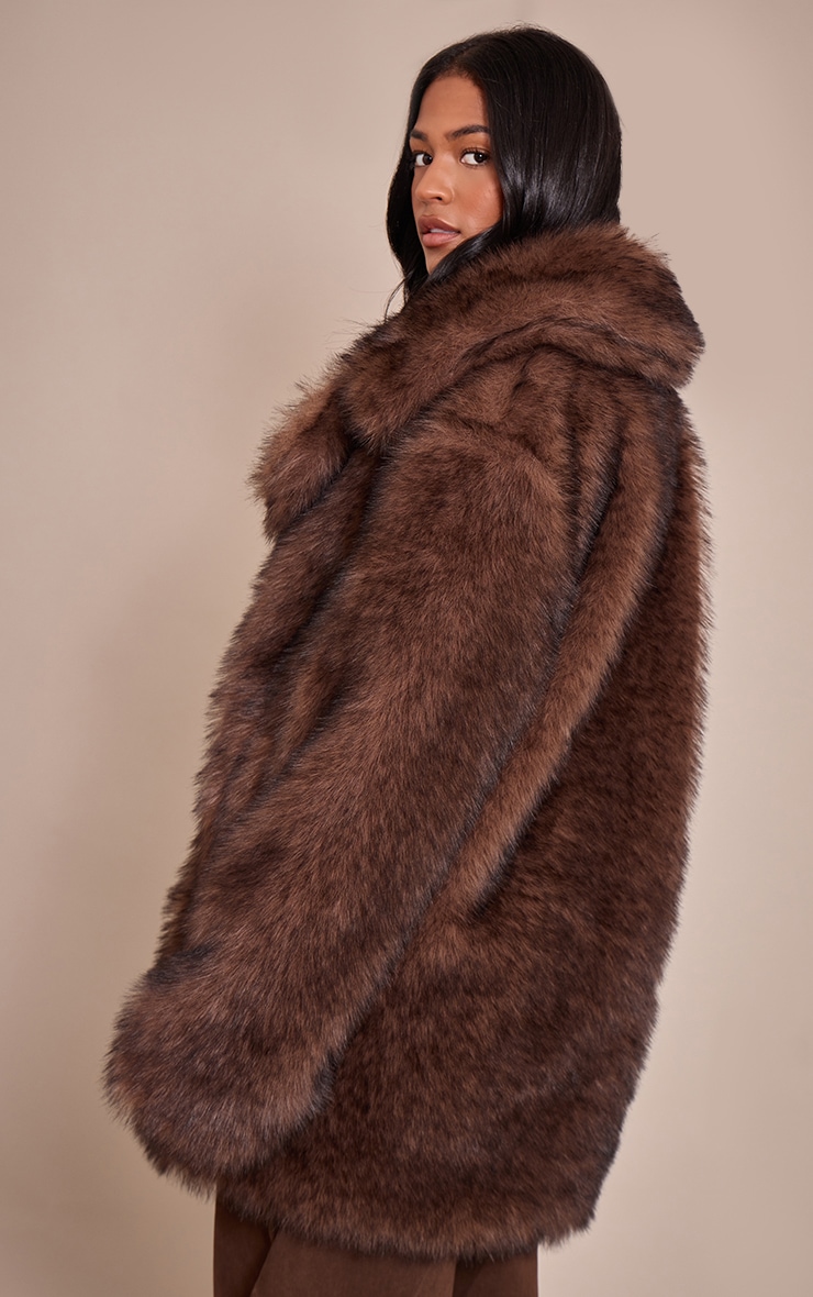 Tall Brown Oversized Midi Faux Fur Coat image 2