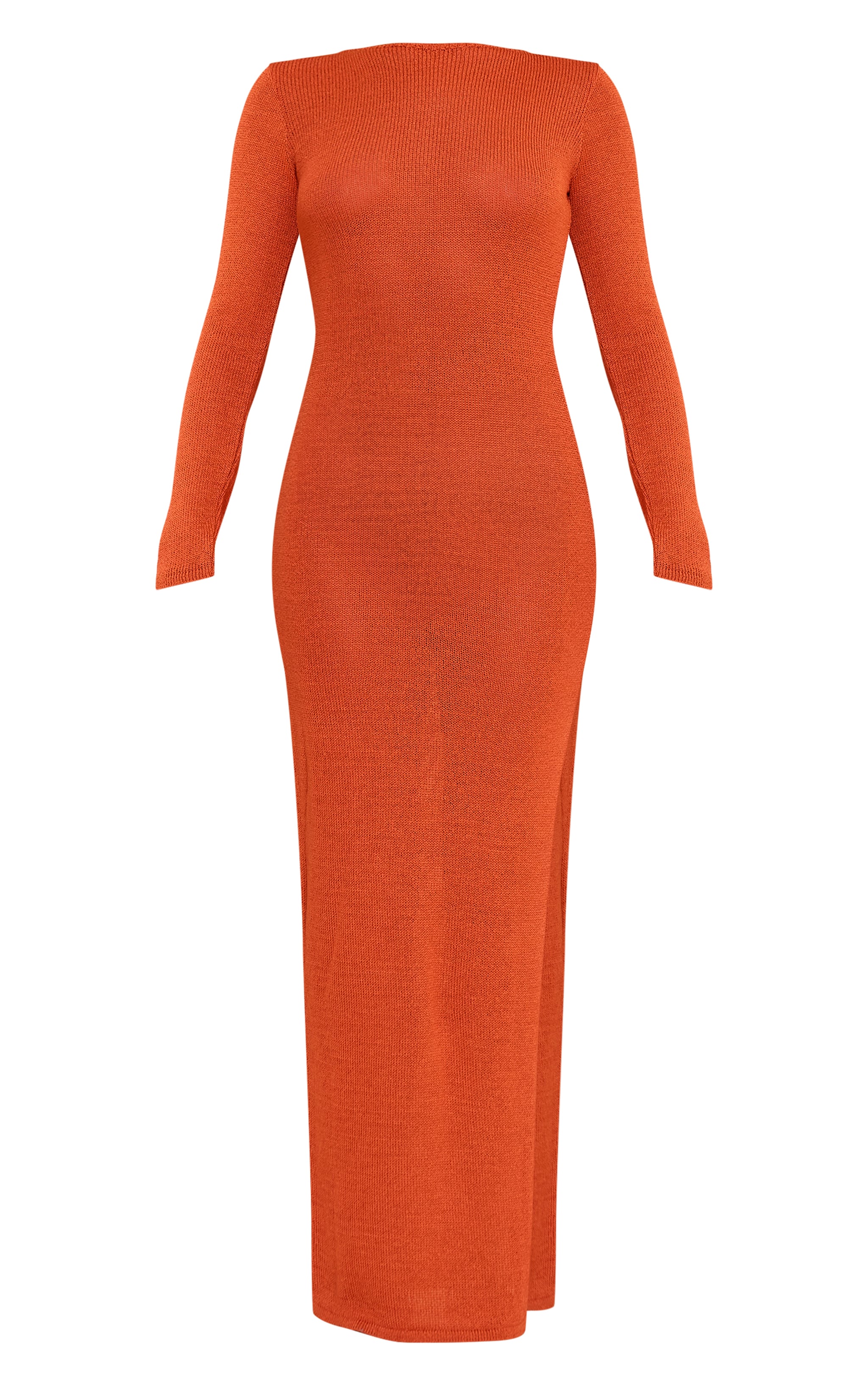 Petite Burnt Orange Open Tie Back Long Sleeve Knitted Maxi Dress image 5