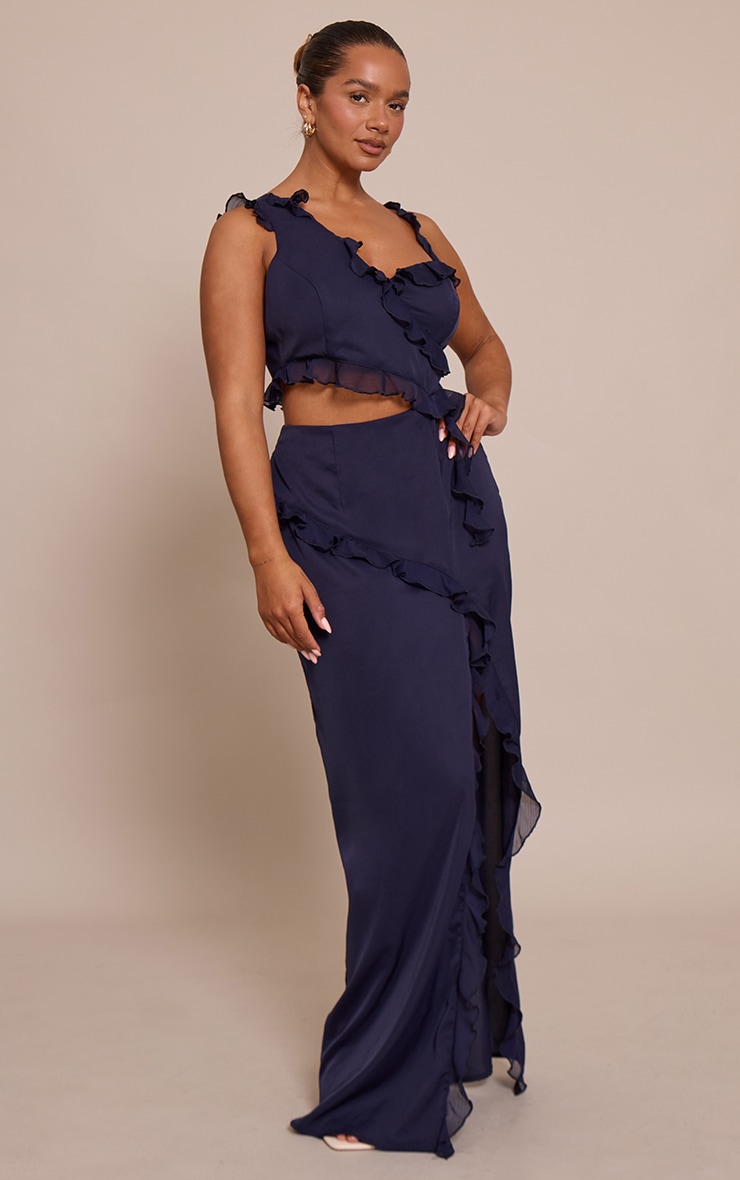 shape navy Chiffon Frill Cut Out Maxi Dress image 3