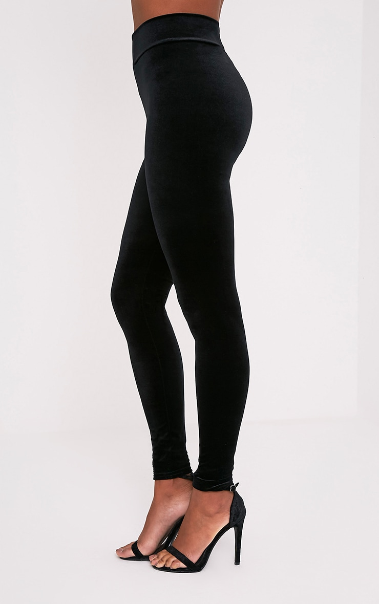 Eryn Black Velvet High Waisted Leggings - Leggings & Hosiery - PrettylittleThing 