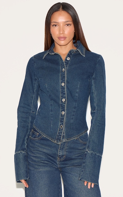 Tall Dark Indigo Cinched Long Sleeve Denim Jacket