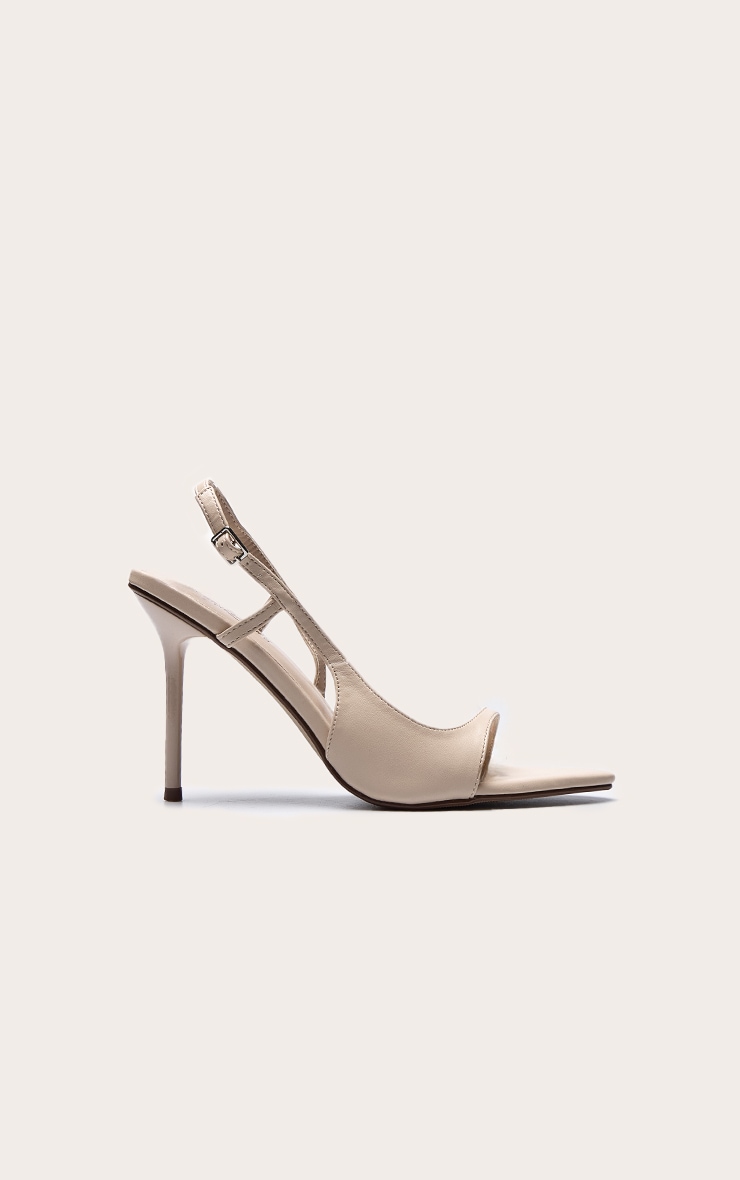Cream Pu Pointed Toe Heeled Slingback Sandals image 2