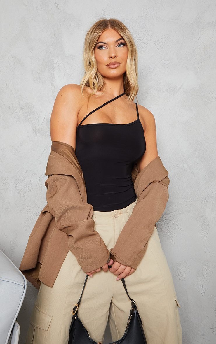 Black Slinky Asymmetric Bodysuit image 4