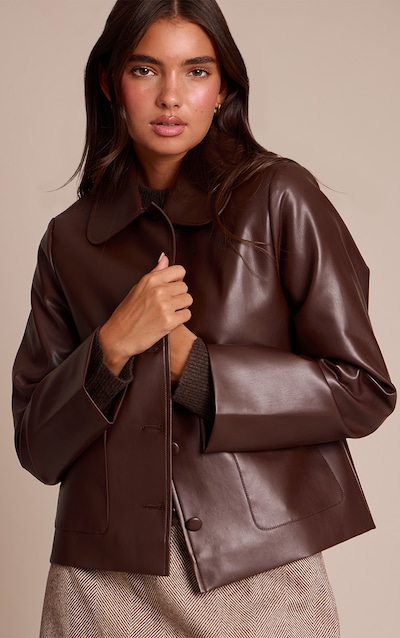 Chocolate PU Button Up Jacket