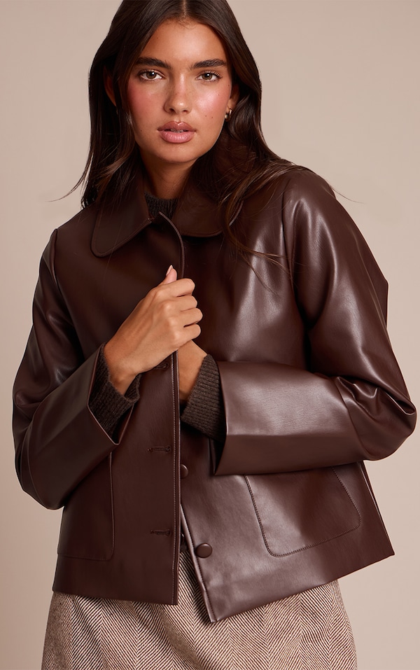Chocolate PU Button Up Jacket