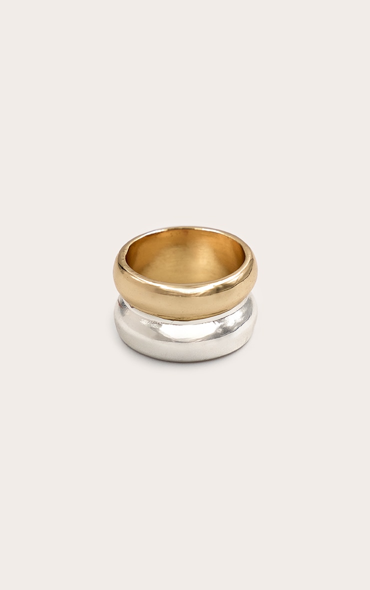 Two Tone Gold and Silver Smooth Double Chunky Ring image 3
