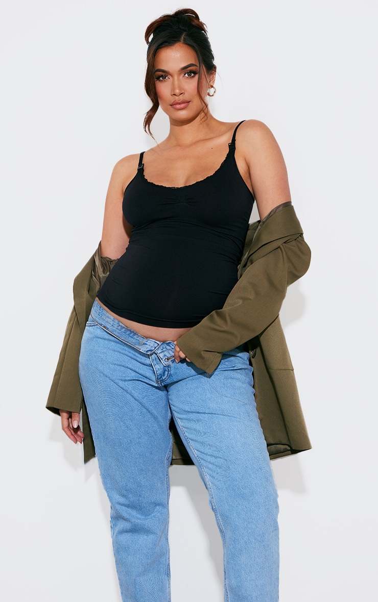 Maternity Black Nursing Cami Top With Detachable Straps image 1