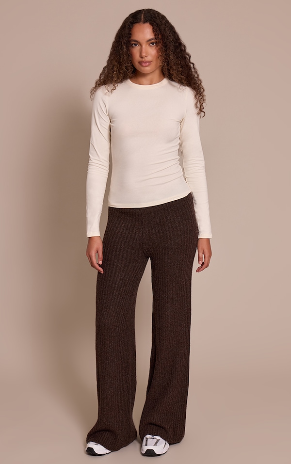 Tall Chocolate Luxe Rib Knit Wide Leg Pants
