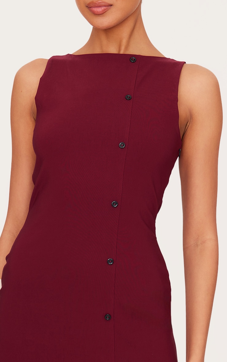 Robe droite en maille tissée stretch bordeaux à boutons image 4