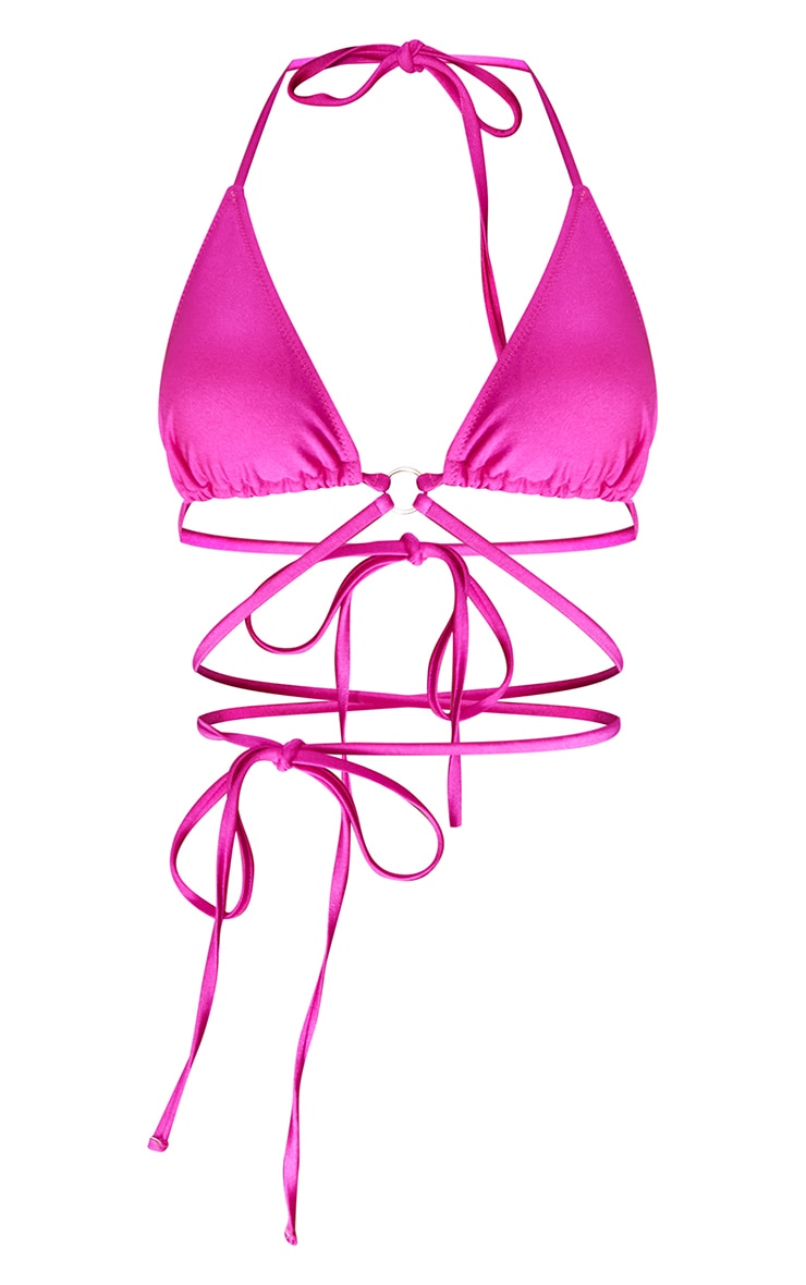 Fuchsia Mini O Ring Wrap Bikini Top PrettyLittleThing