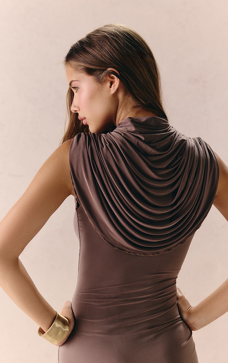 Taupe Slinky Draped Neck Maxi Dress image 5
