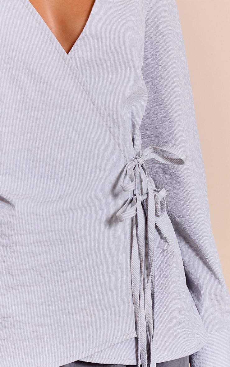 Light Blue Textured Wrap Tie Shirt image 4