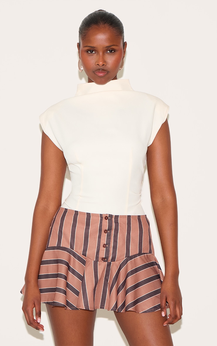 Stone Striped Button Detail Flippy Mini Skirt image 4