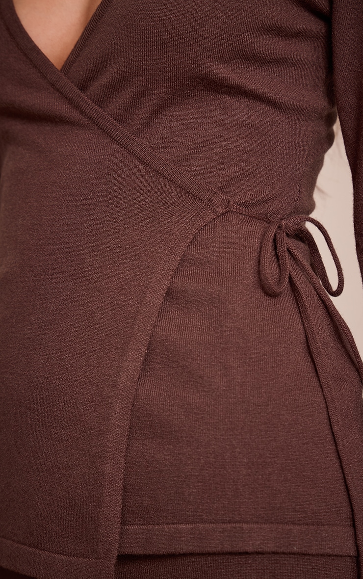 Chocolate Fine Knit Wrap Style Cardigan  image 4