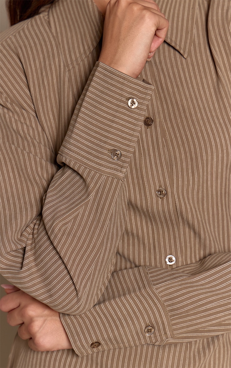 Mocha Striped Peachskin Fitted Shoulder Padded Shirt  image 4