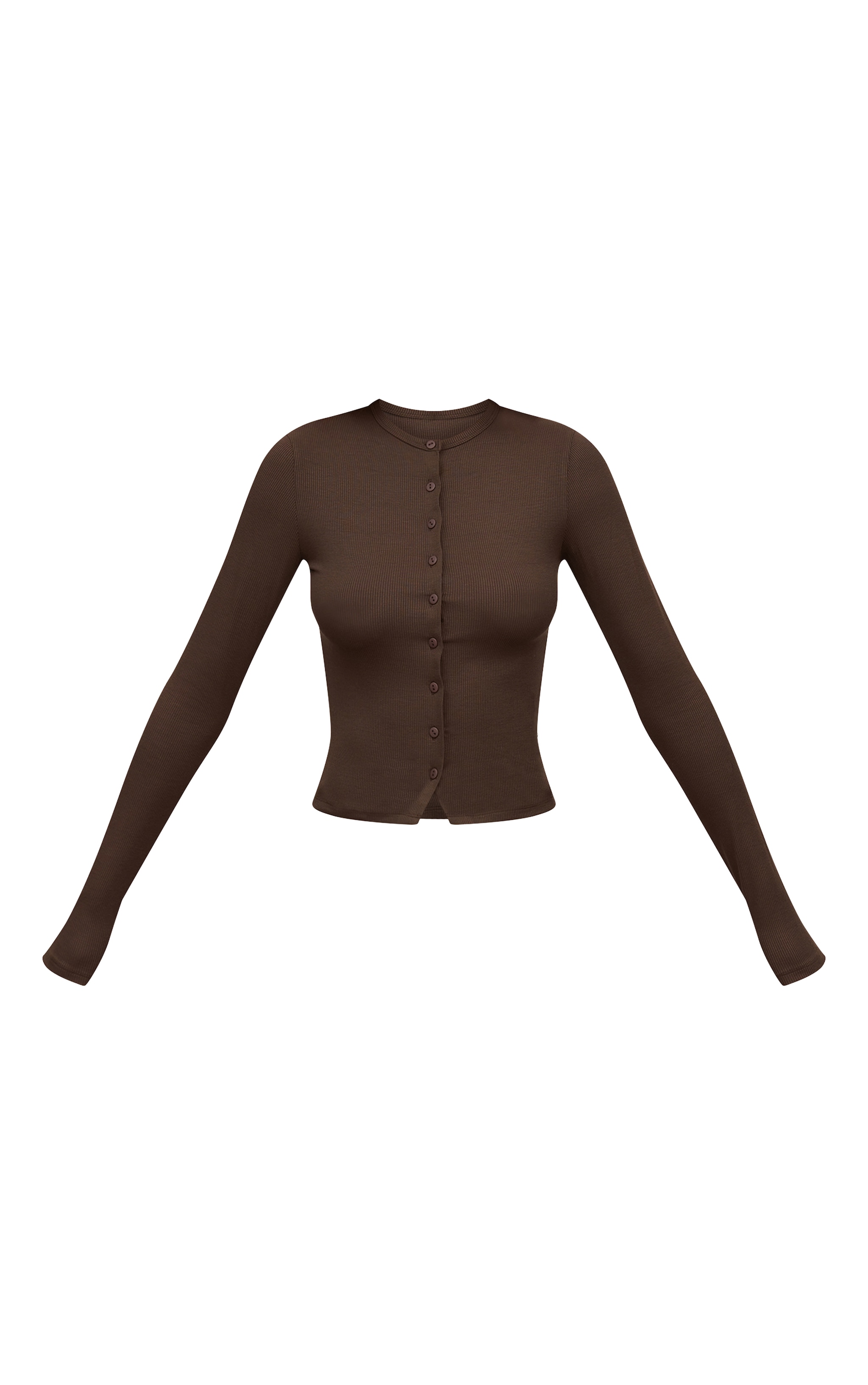 Top doux côtelé chocolat foncé à manches longues et boutons image 5