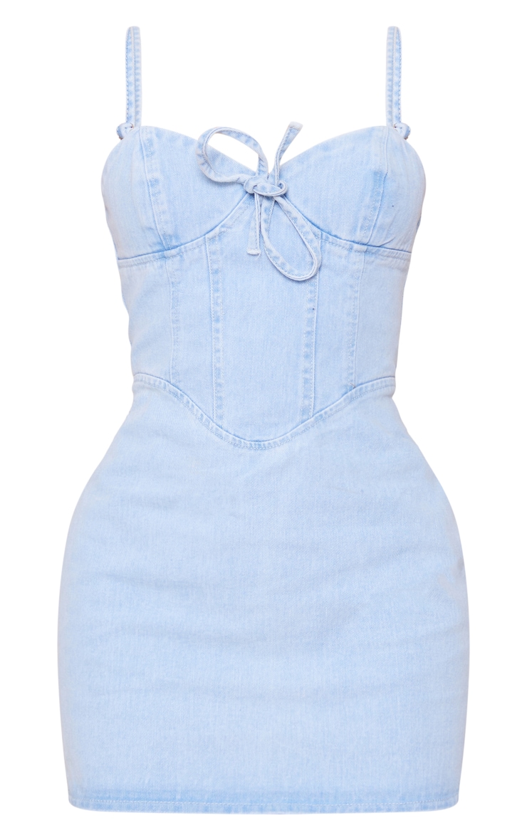 Light Blue Wash Corset Panel Denim Mini Dress image 5