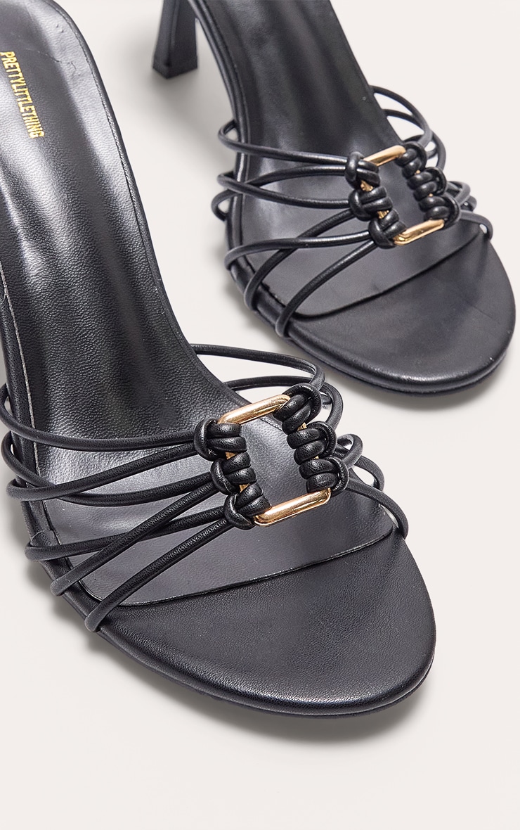 Black Pu Silver Buckle Round Toe Lace Up Heeled Sandals image 4