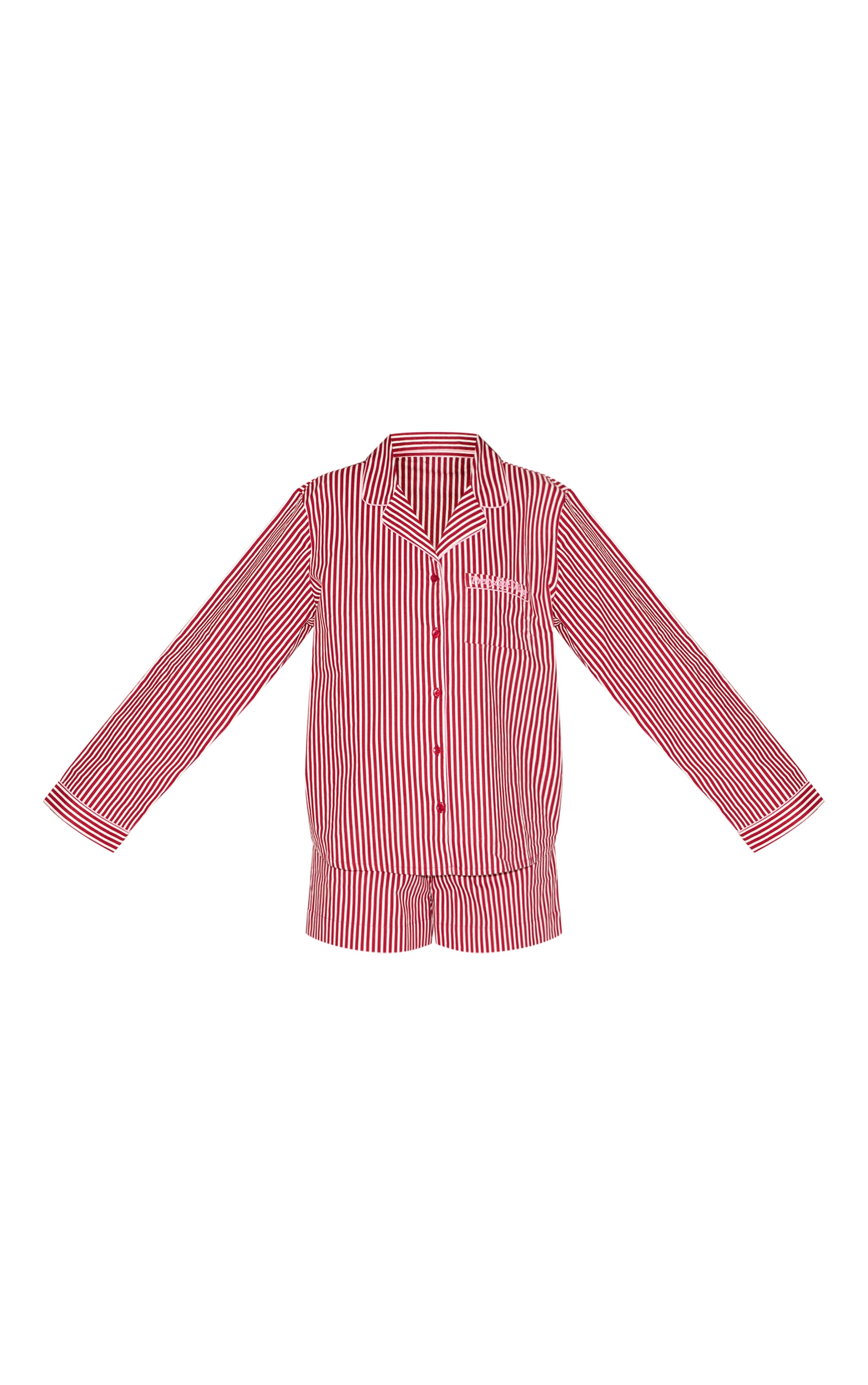 PRETTYLITTLETHING Embroidered Red Stripe Woven Short Pj Set image 3