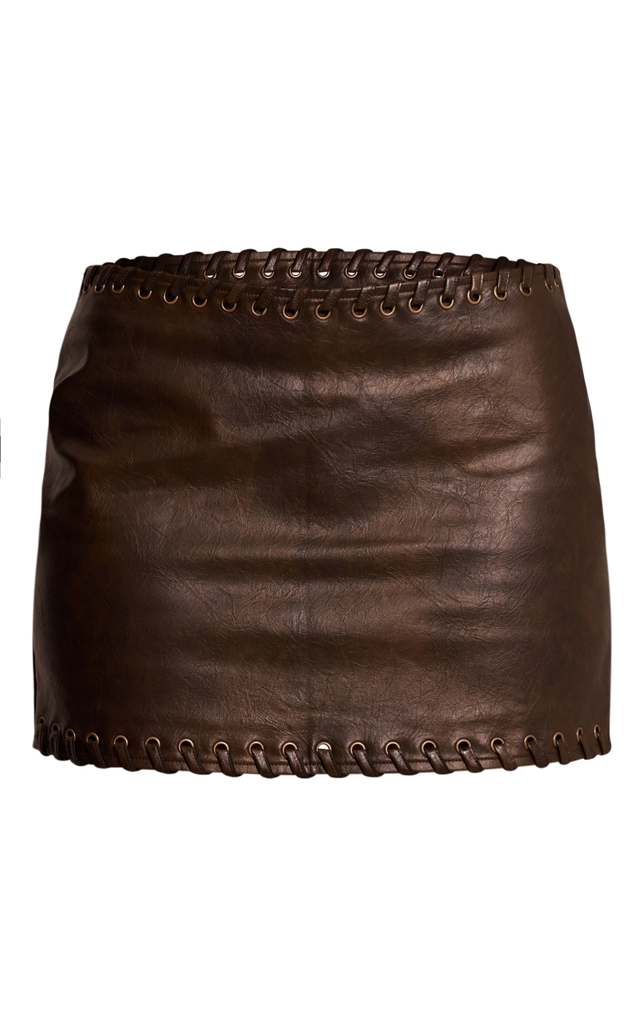 Dark Brown Faux Leather Plaited Mini Skirt image 6
