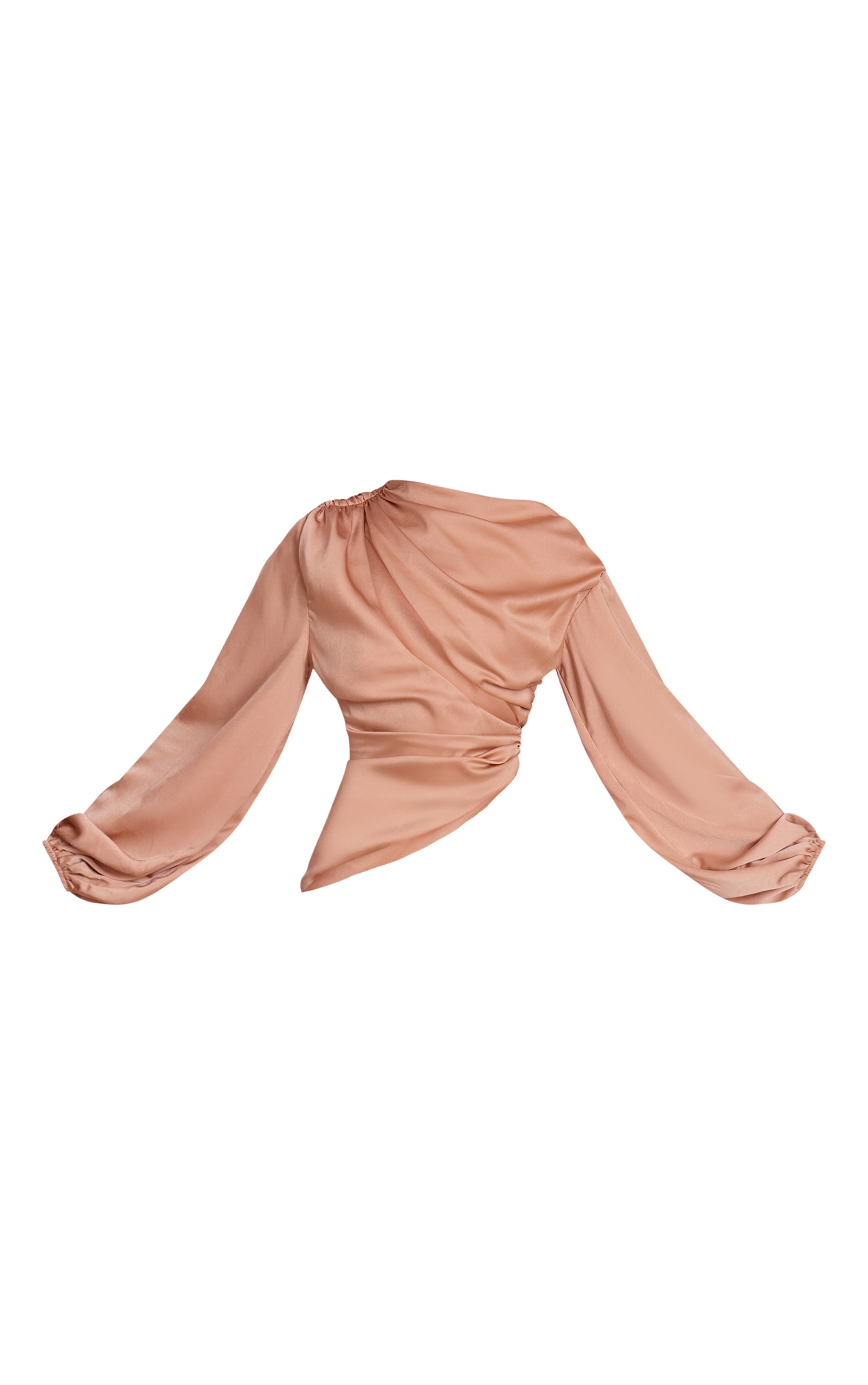 Peach Satin Cut Out Long Sleeve Blouse image 5