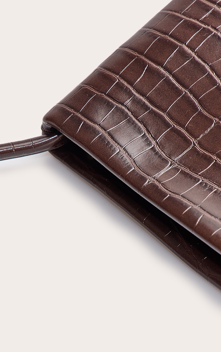 Sac à main fin marron effet croco image 5