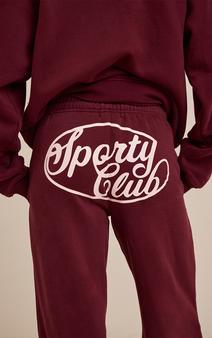 Bas de survêtement droit en coton polaire rouge vin imprimé "Sports Club" image 4