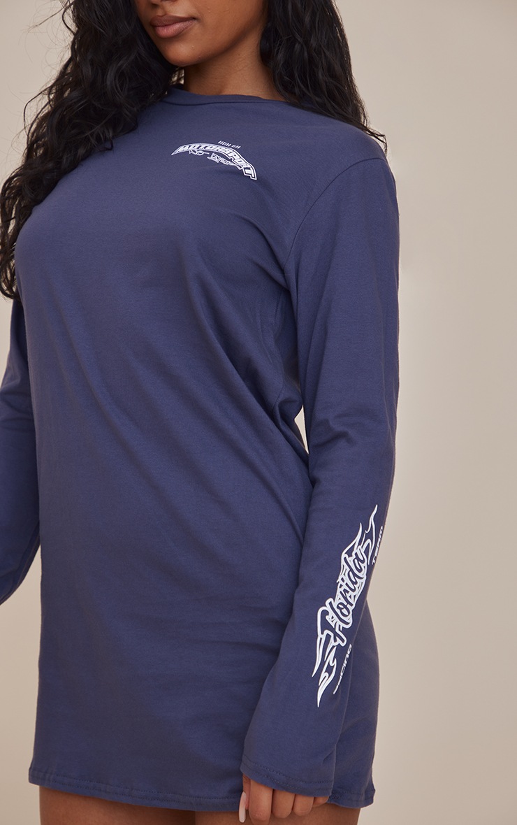 Charcoal Motorcross Washed Print T Shirt Dress | PrettyLittleThing AUS