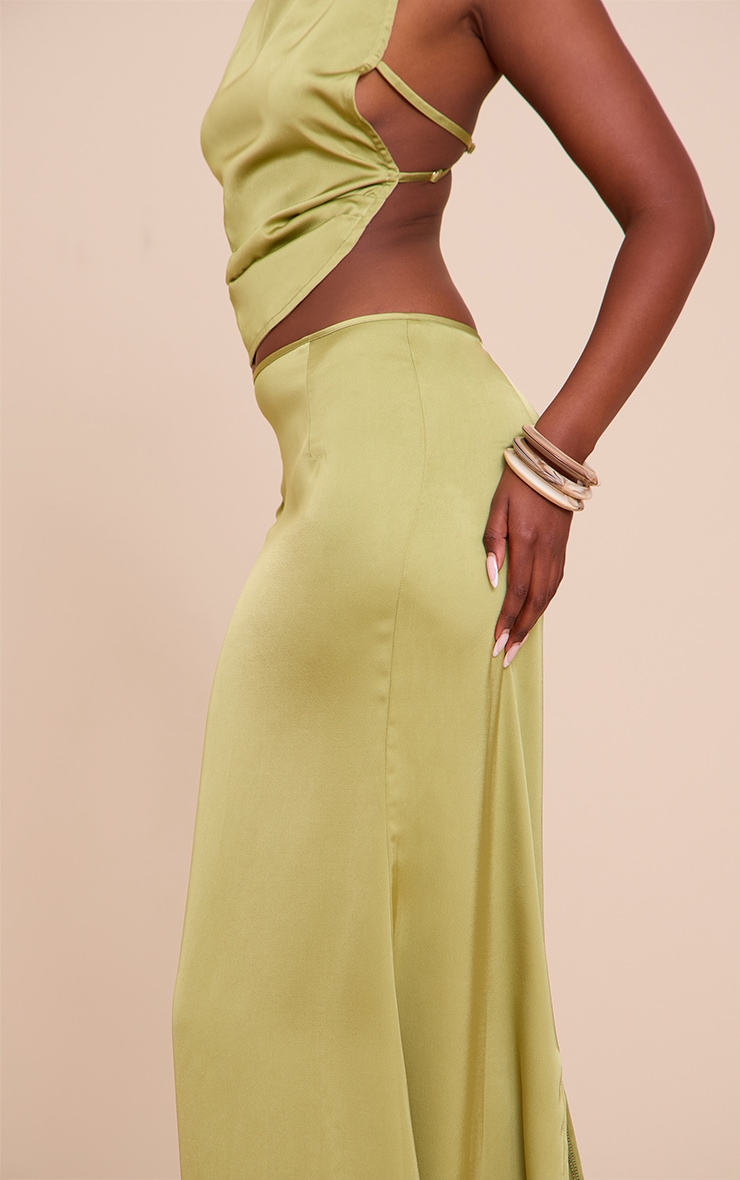 Olive Satin Floaty Maxi Skirt image 4