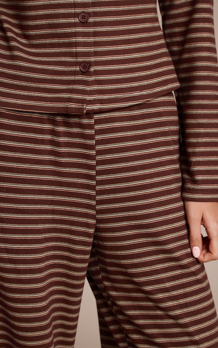 Dark Brown Soft Fleece Striped Straight Leg Pants image 4