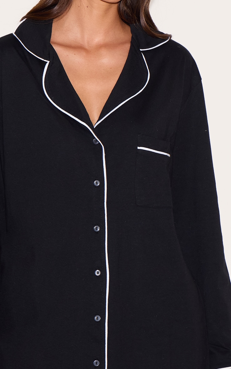 Black Jersey Piping Detail Long Sleeve Nightdress image 4