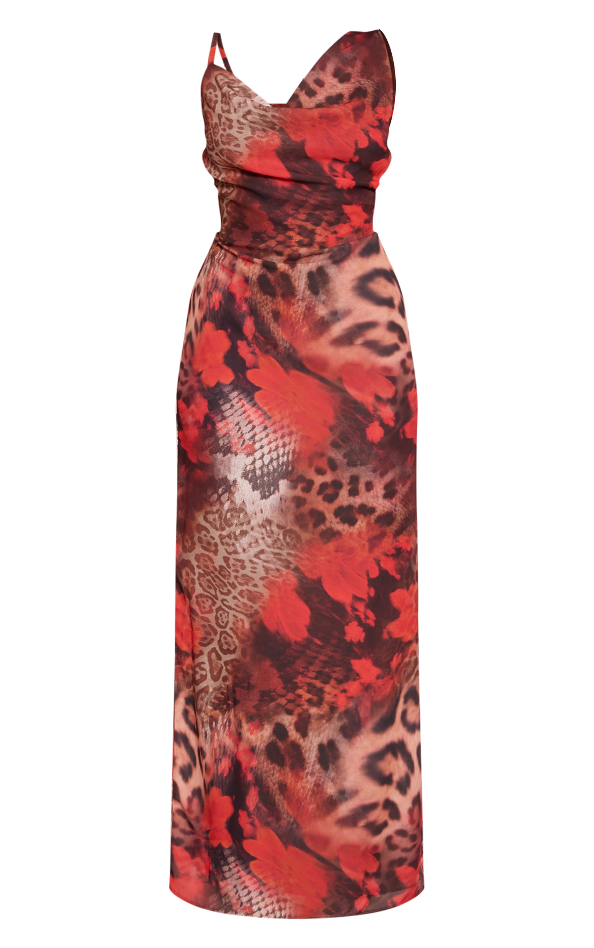 Robe longue en mousseline de soie léopard fleurie à détail foulard image 5