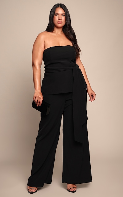 Plus Black Tailored Woven High Waist Wide Leg Pants