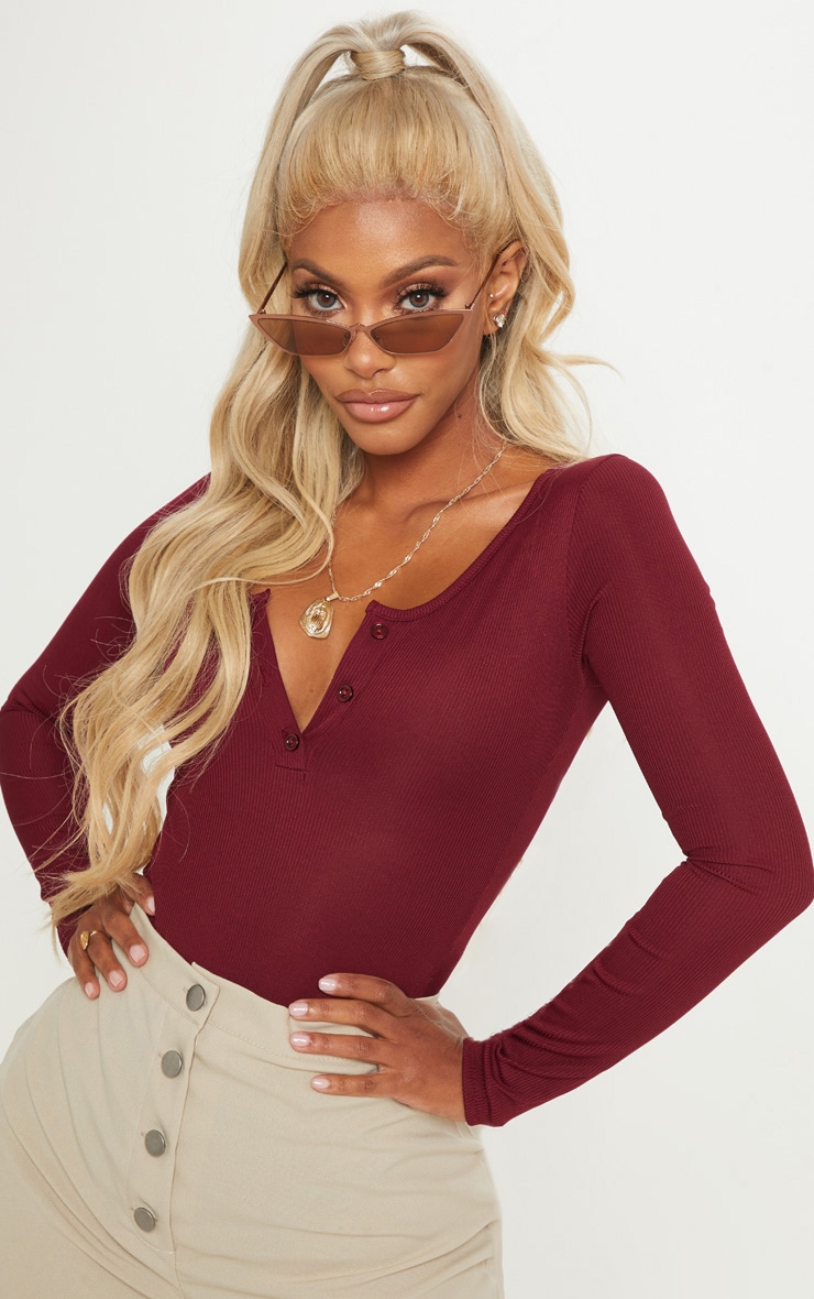 Shape Burgundy Ribbed Long Sleeve Bodysuit