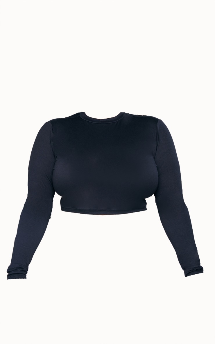  Plus Black High Neck Soft Touch Long Sleeve Crop Top image 5