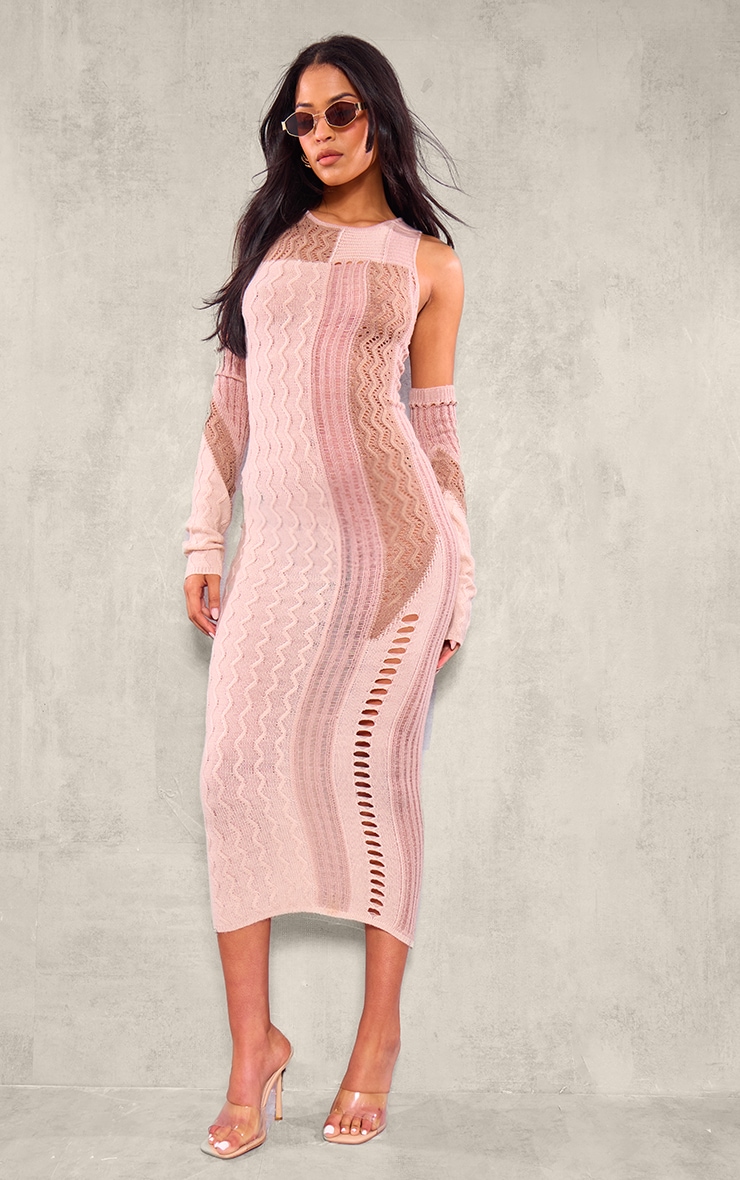 Tall Stone Knit Midi Dress With Matching Sleeves image 3