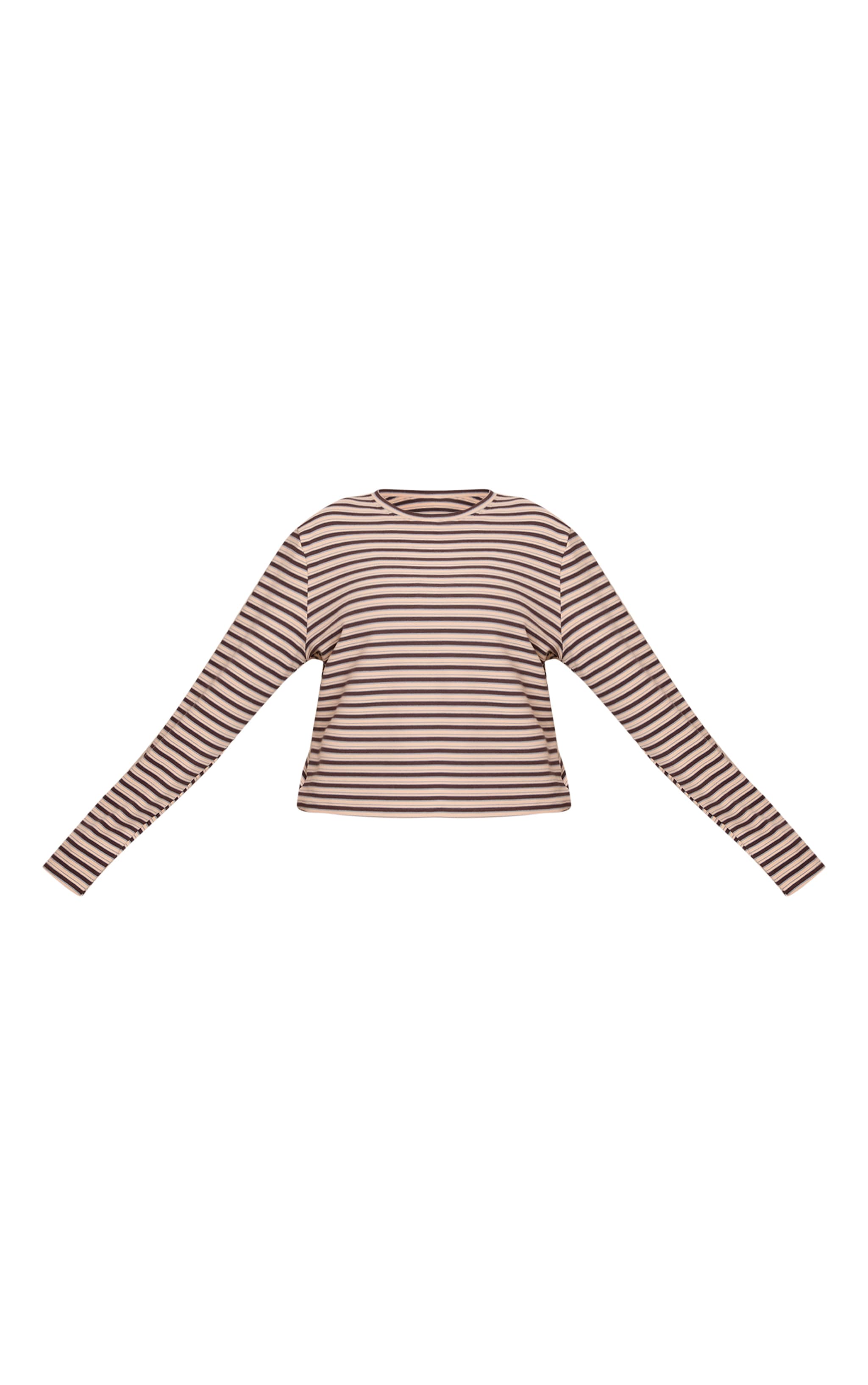 Plus Brown Striped Soft Fleece Long Sleeve Top image 5
