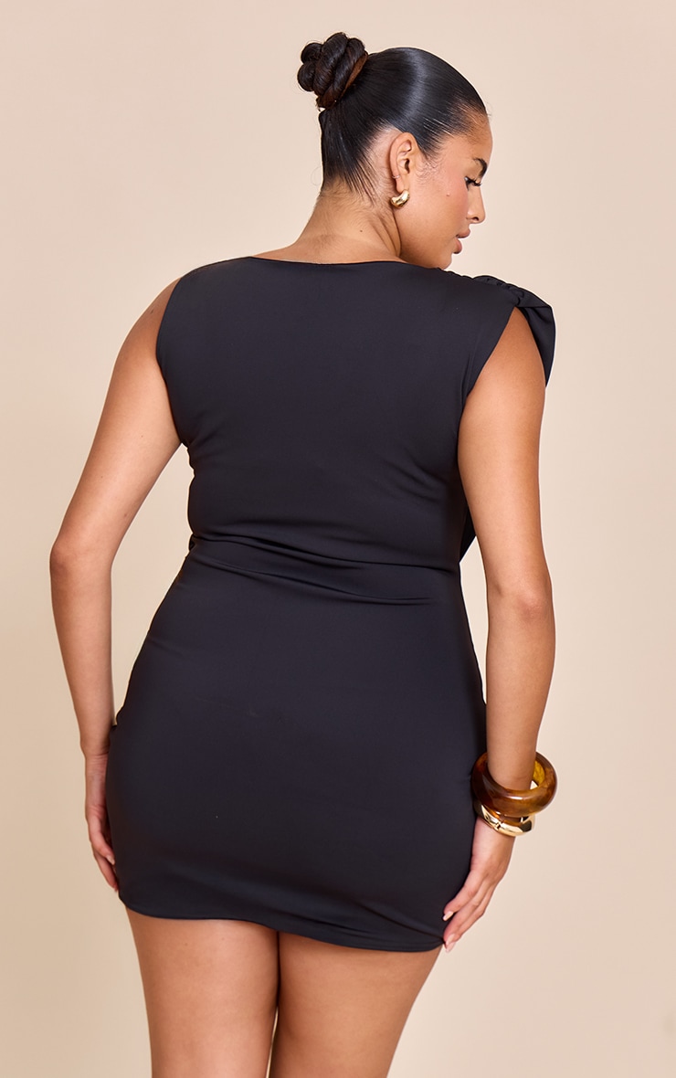 Plus Black Double Layer Sculpt Drape Trim Detail Mini Dress image 2