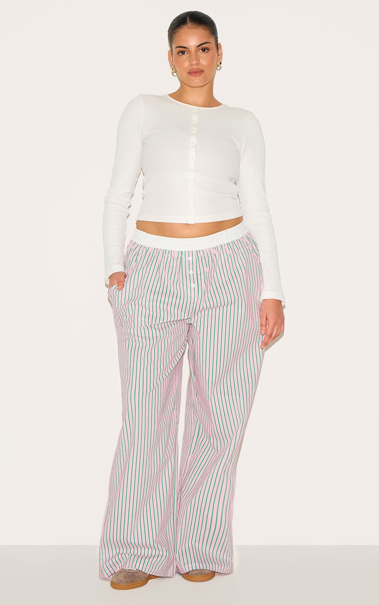 Plus Pink Pinstripe Cotton Poplin Contrast Waistband Pant image 2