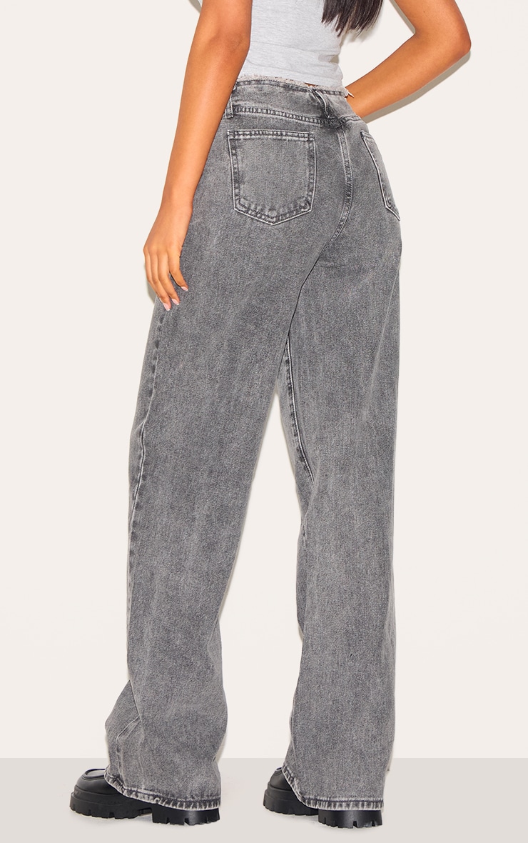 Tall Washed Grey Fray Waist Low Rise Straight Leg Jeans image 3