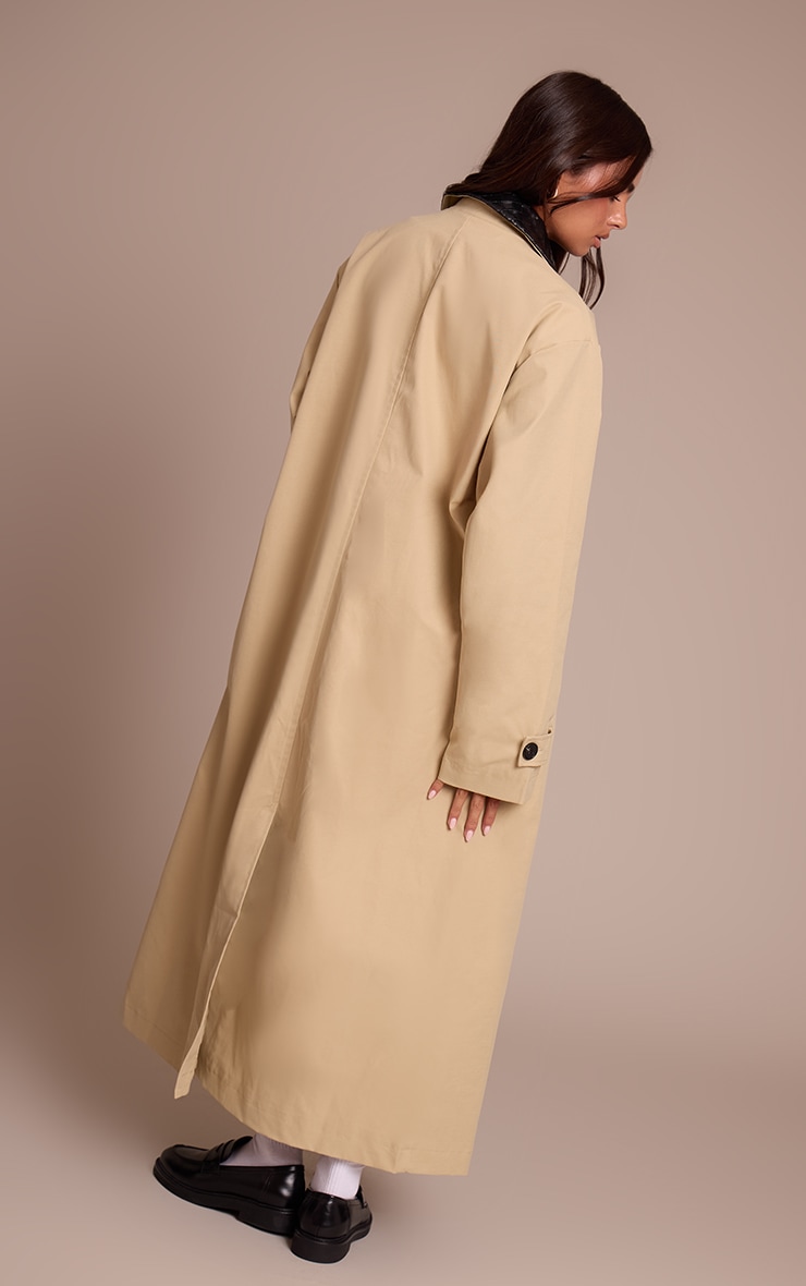 Beige Quilted Collar Maxi Coat image 2