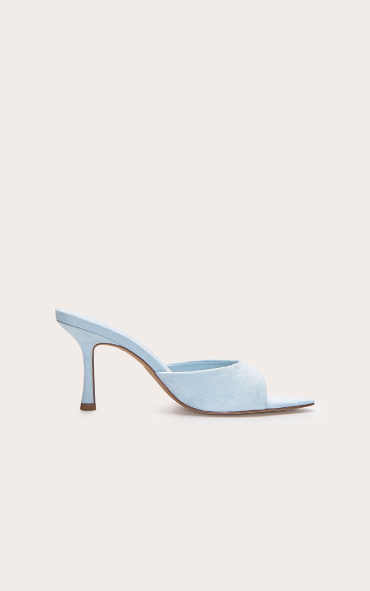 Baby Blue Faux Suede Point Toe Heeled Mules image 2